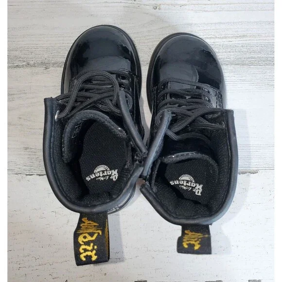 Dr. Martens 1460 T Black Lace Up Zip Patent Leather Combat Boots Toddler Size 8 - Picture 10 of 12